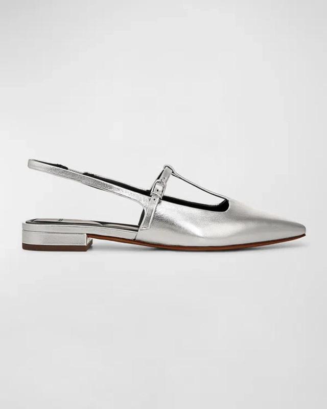 Lliana Metallic T-strap Ballerina Flats In Silver Leather Product Image