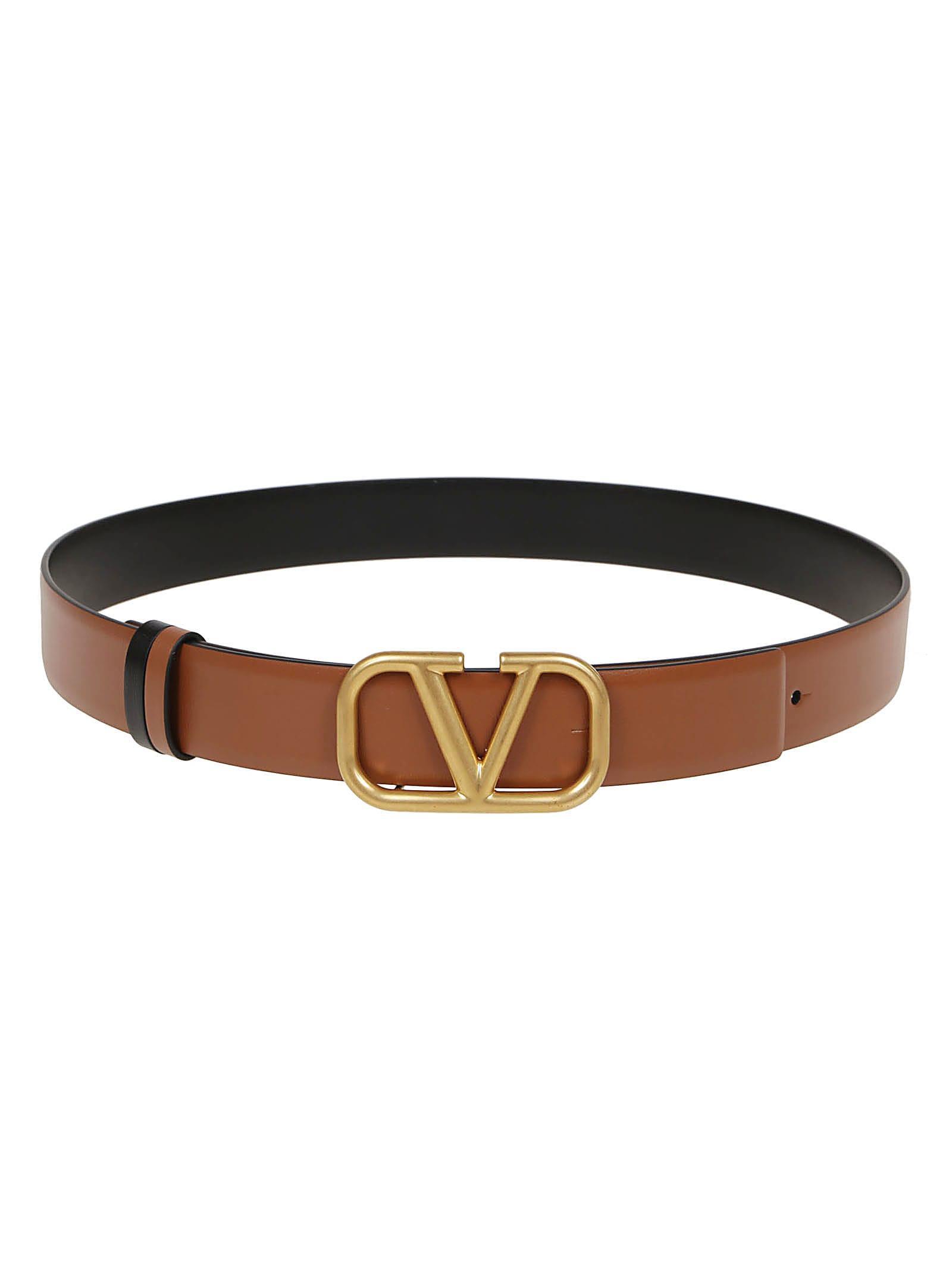 Reversible Tan Leather Belt With Gold-tone Logo Buckle In Black Product Image