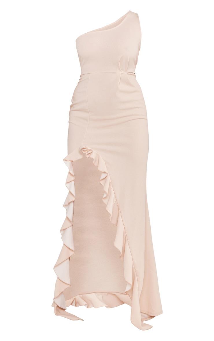  Taupe One Shoulder Ruffle Hem Maxi Dress Product Image