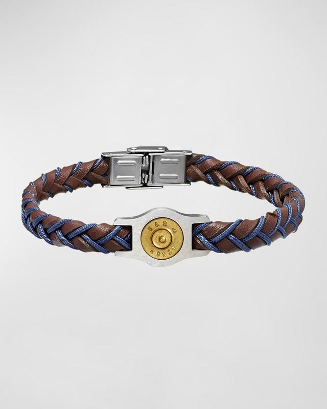 Mens Stainless Steel & Leather Braided Two-Tone Bracelet Product Image