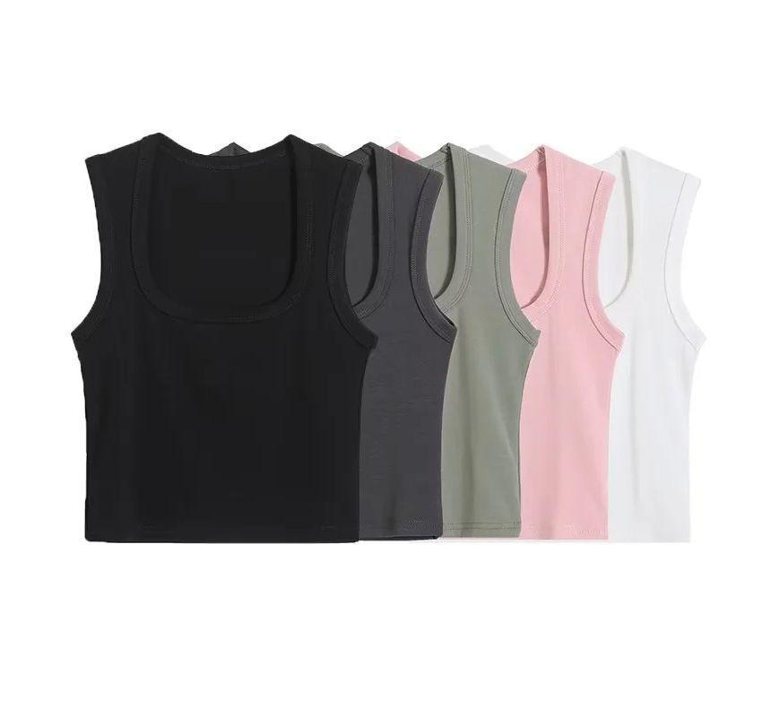 Square Neck Plain Crop Tank Top Product Image