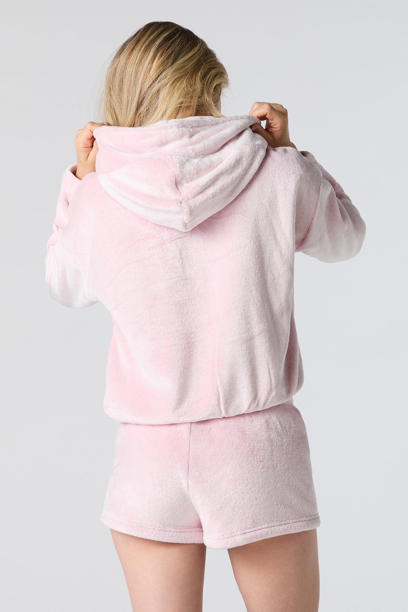 Plush Hoodie and Short 2 Piece Pajama Set Female Product Image