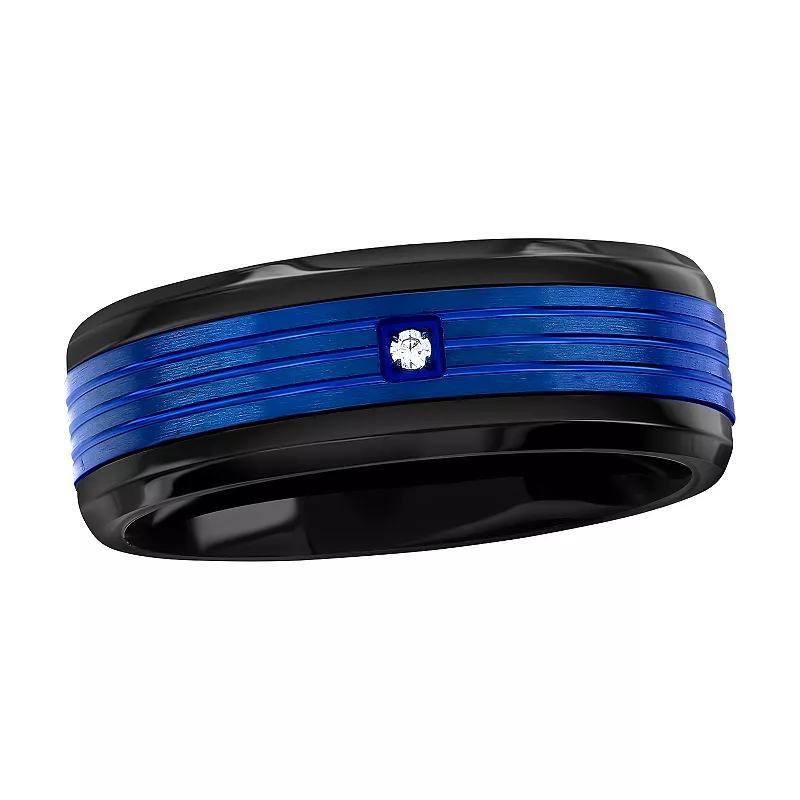 Metallo Mens Black and Blue Stainless Steel Cubic Zirconia Ring Product Image