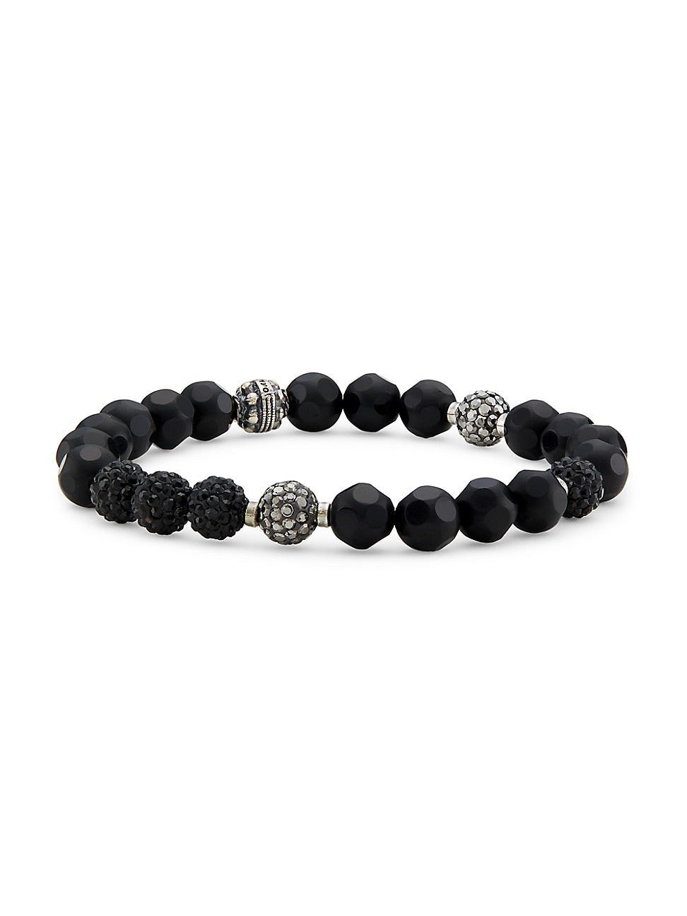 Mens Park Avenue Black Onyx, Crystal, & Sterling Silver Stretch Bracelet Product Image