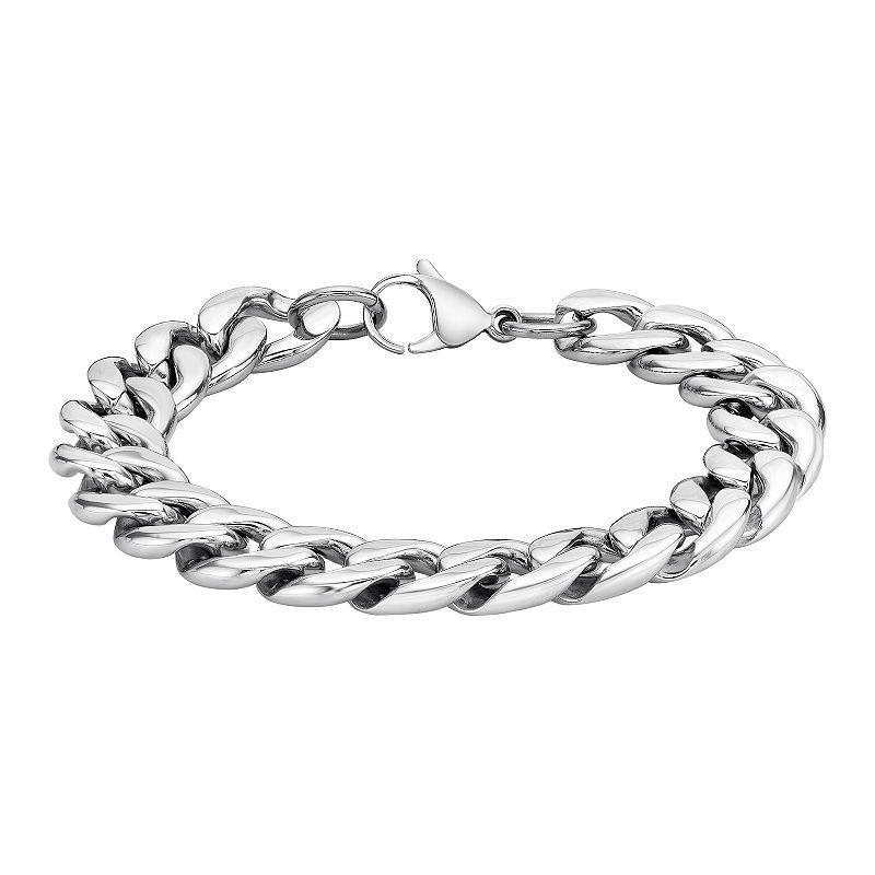 LYNX Stainless Steel Curb Chain 9 Bracelet, Mens, Grey Product Image