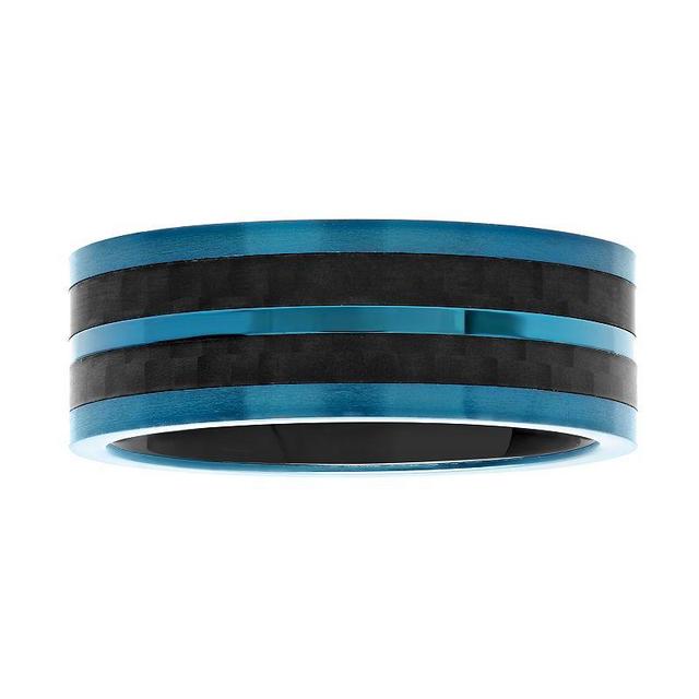 Mens Two-Tone Blue & Black Stainless Steel Stripe Band Silvertone Product Image