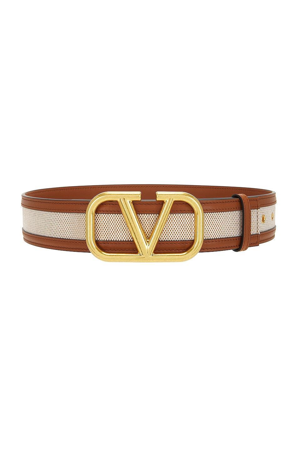 Valentino Garavani - Women's Valentino Garavani Logo Signature Leather And Canvas Belt  - Neutral - 80 cm - Moda Operandi Product Image