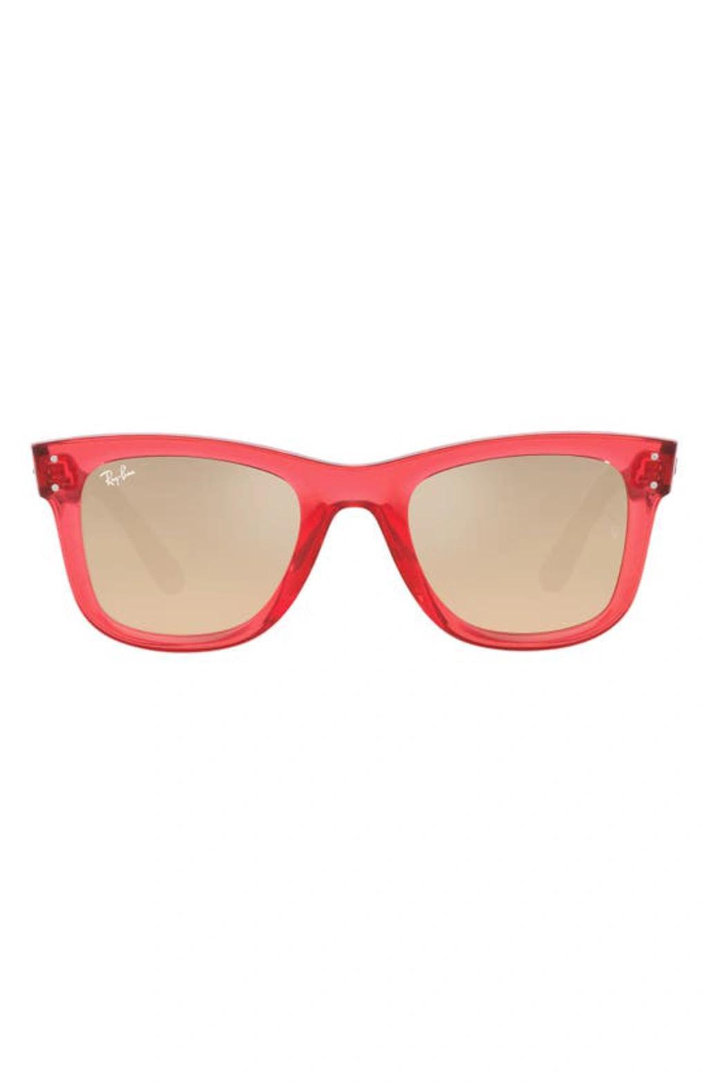 RAY BAN Reverse Wayfarer 53mm Square Sunglasses In Transparent Red Product Image