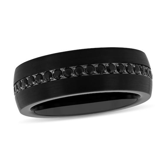 Men's 8.0mm Black Sapphire Wedding Band in Black Ion-Plated Tungsten Product Image