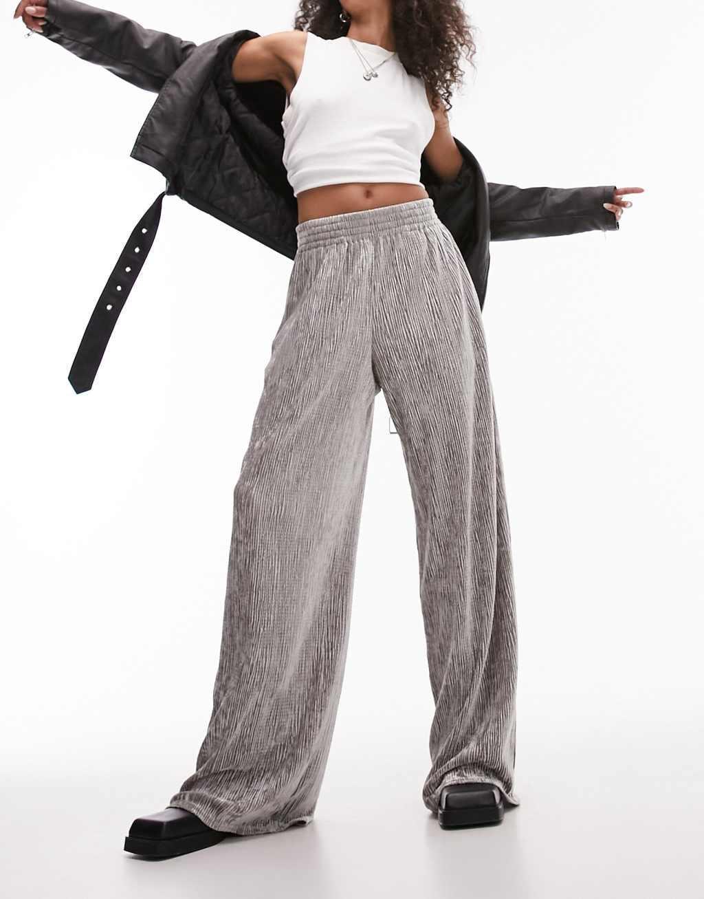 Topshop velvet plisse pull on wide leg pants product image