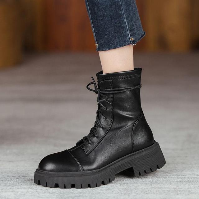 Lace-Up Platform Chunky Heel Mid-Calf Boots Product Image