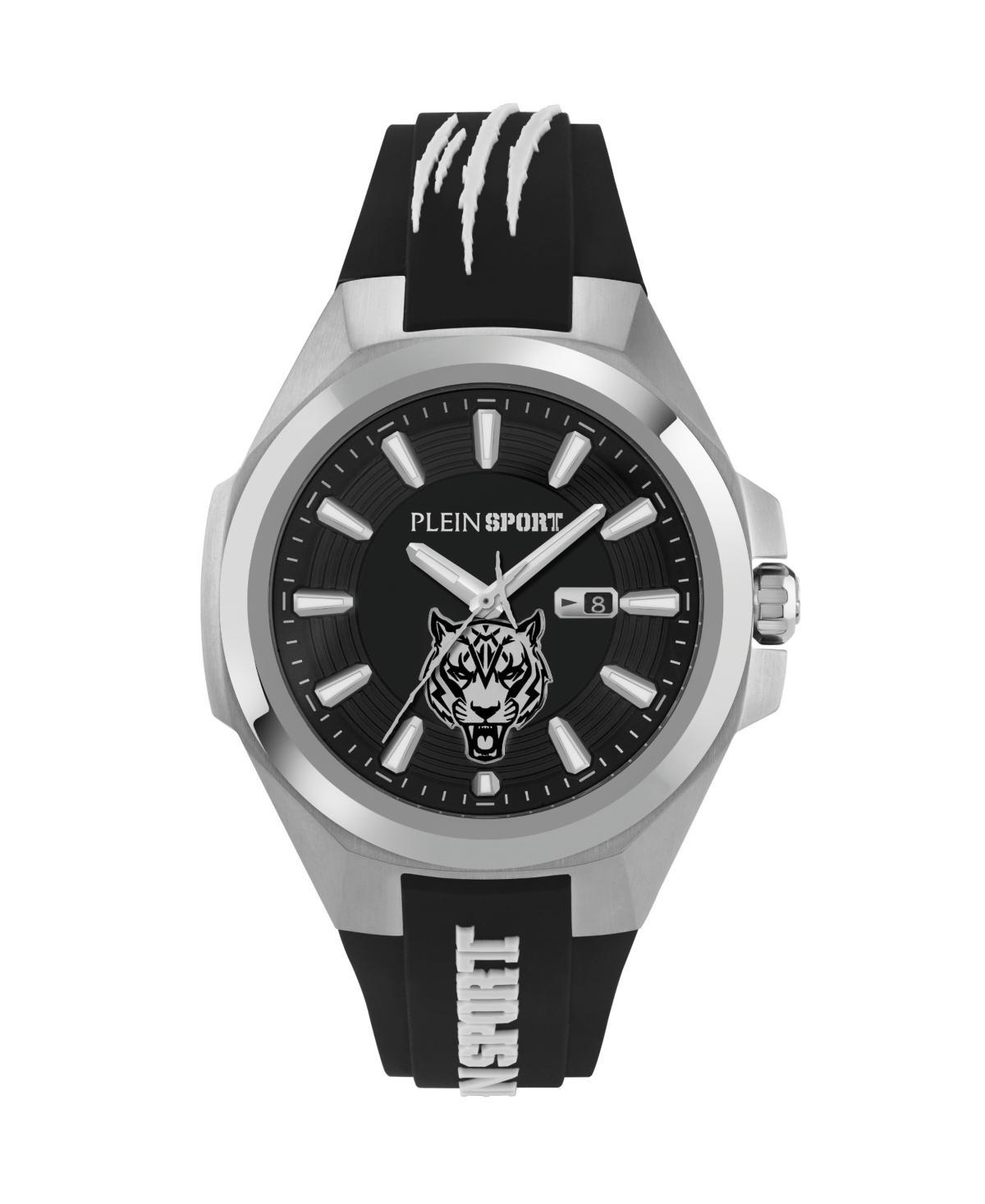 Plein Sport Mens Tigermaster Three Hand Date Quartz Black Silicone 47MM - Black Product Image