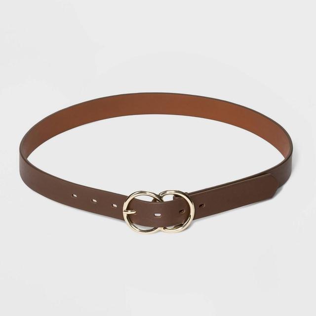 Womens Double Buckle Belt - A New Day Brown M Product Image