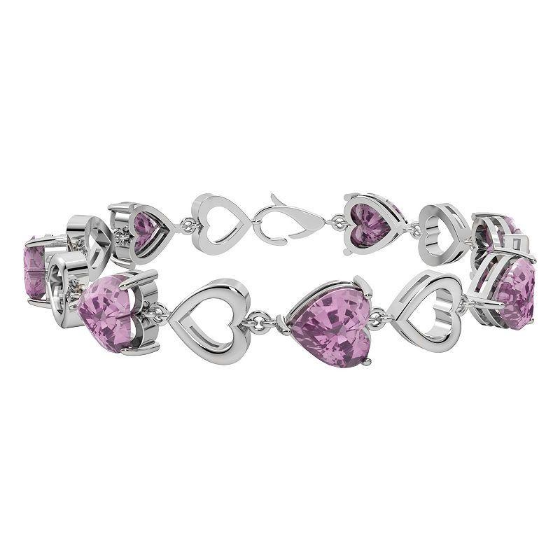 Sterling Silver Lab-Created Pink Sapphire Heart Bracelet, Womens Product Image