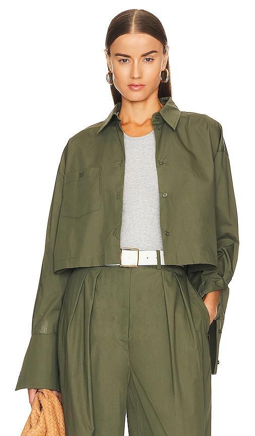 Helsa Cotton Poplin Cropped Shirt in Green Product Image