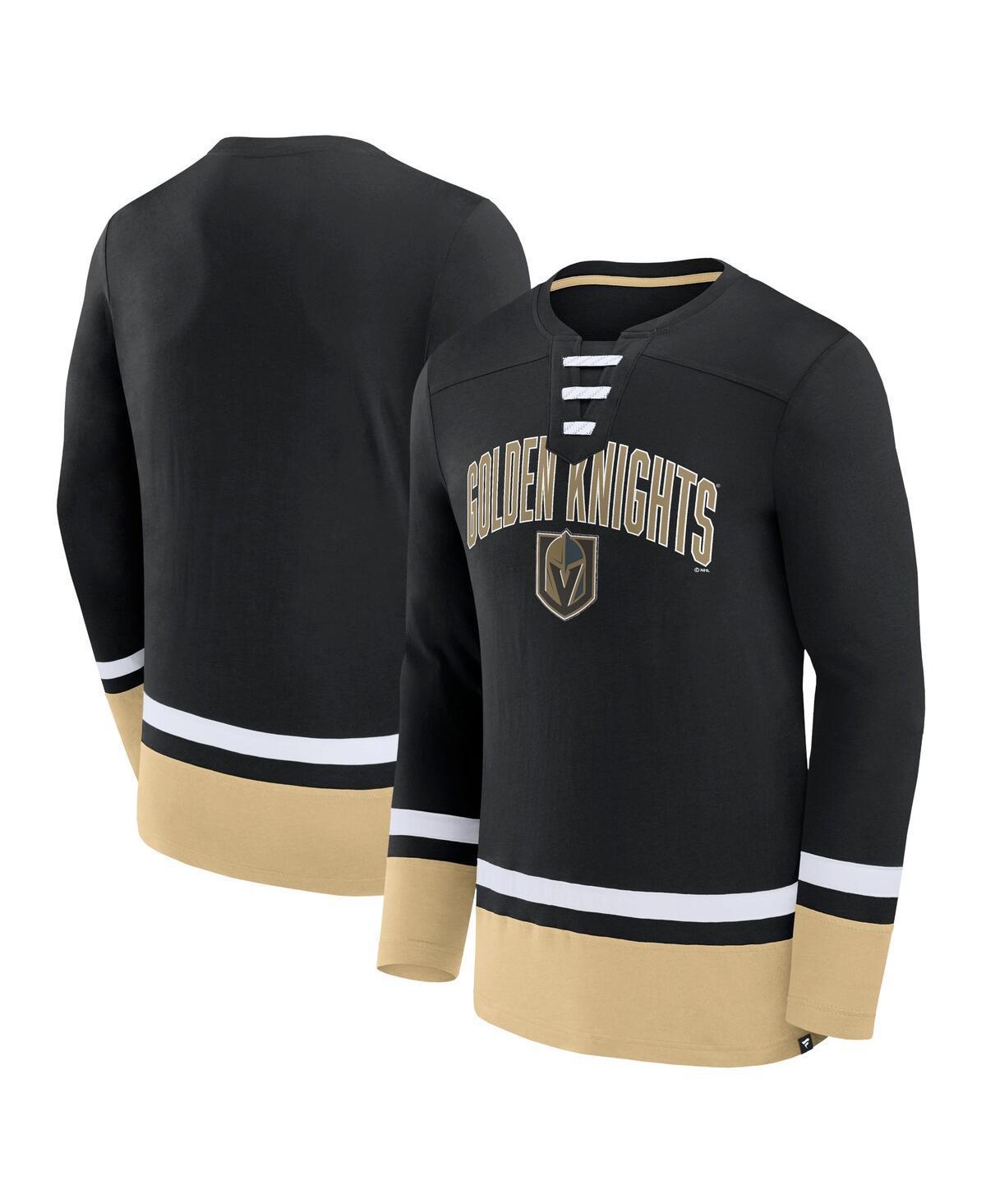 Mens Fanatics Black Vegas Golden Knights Back Pass Lace-Up Long Sleeve T-shirt Product Image