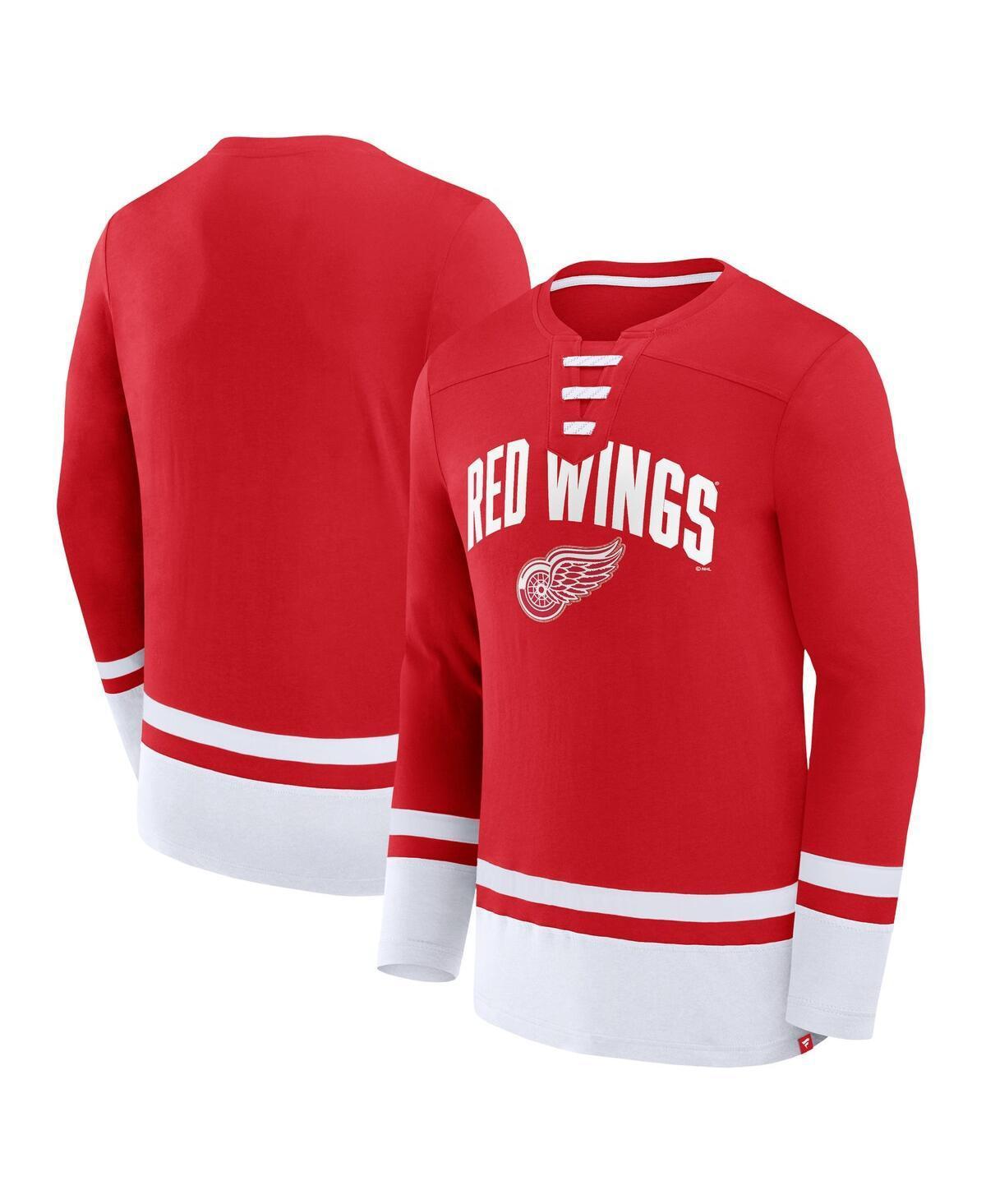 Mens Fanatics Branded Detroit Wings Back Pass Lace-Up Long Sleeve T-Shirt Product Image