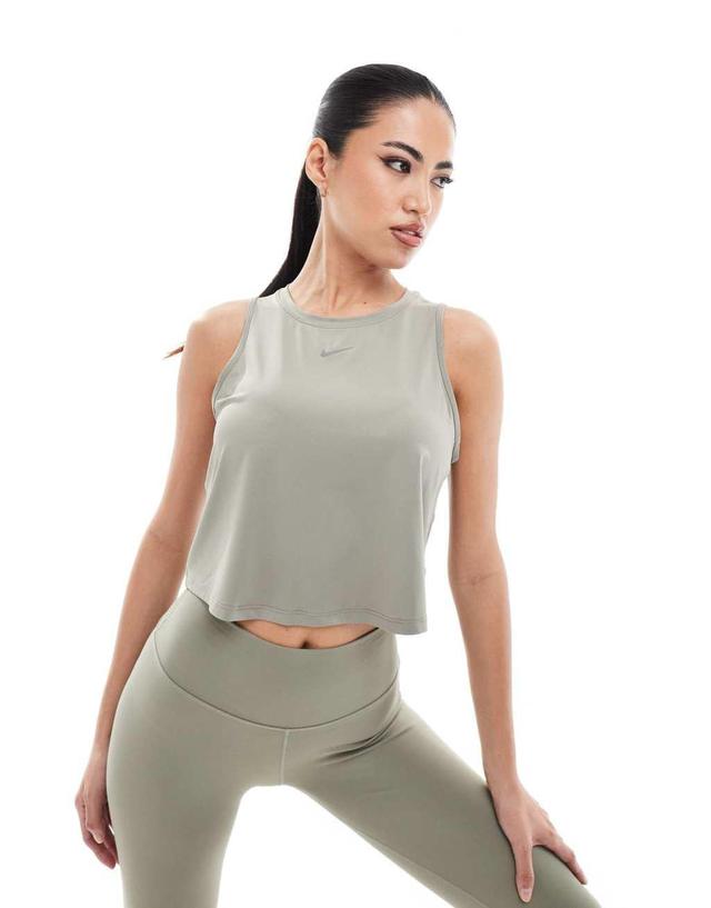 Nike Training One Dri-Fit slim crop tank top in khaki Product Image