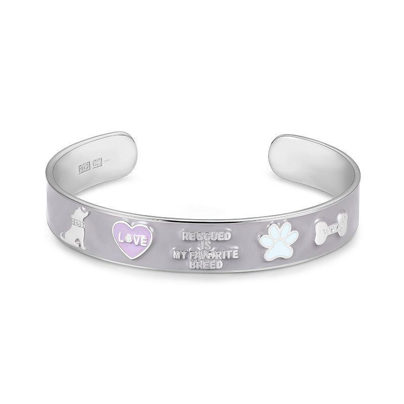 Sarafina Cubic Zirconia Rescue Dog Story Gray Cuff Bracelet, Womens Silver Tone Product Image