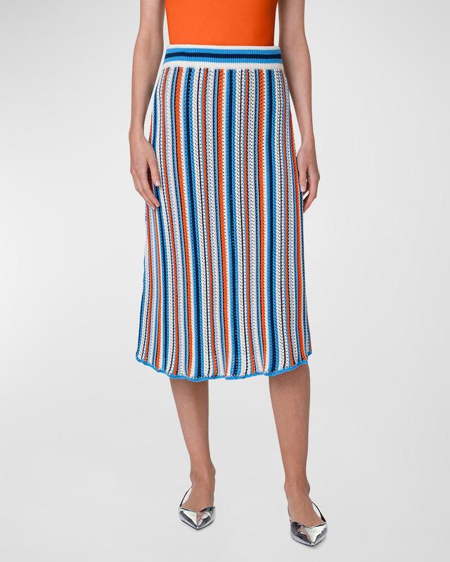 Womens Stripe Crochet Cotton Midi-Skirt Product Image