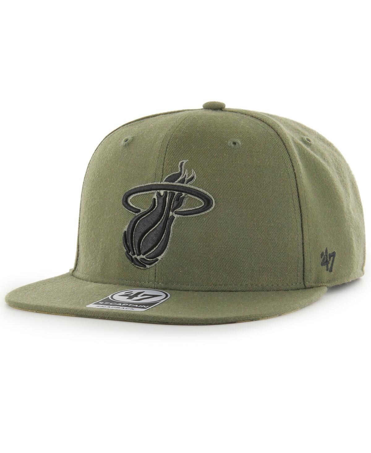 Mens 47 Olive Miami Heat Ballpark Camo Captain Snapback Hat Product Image