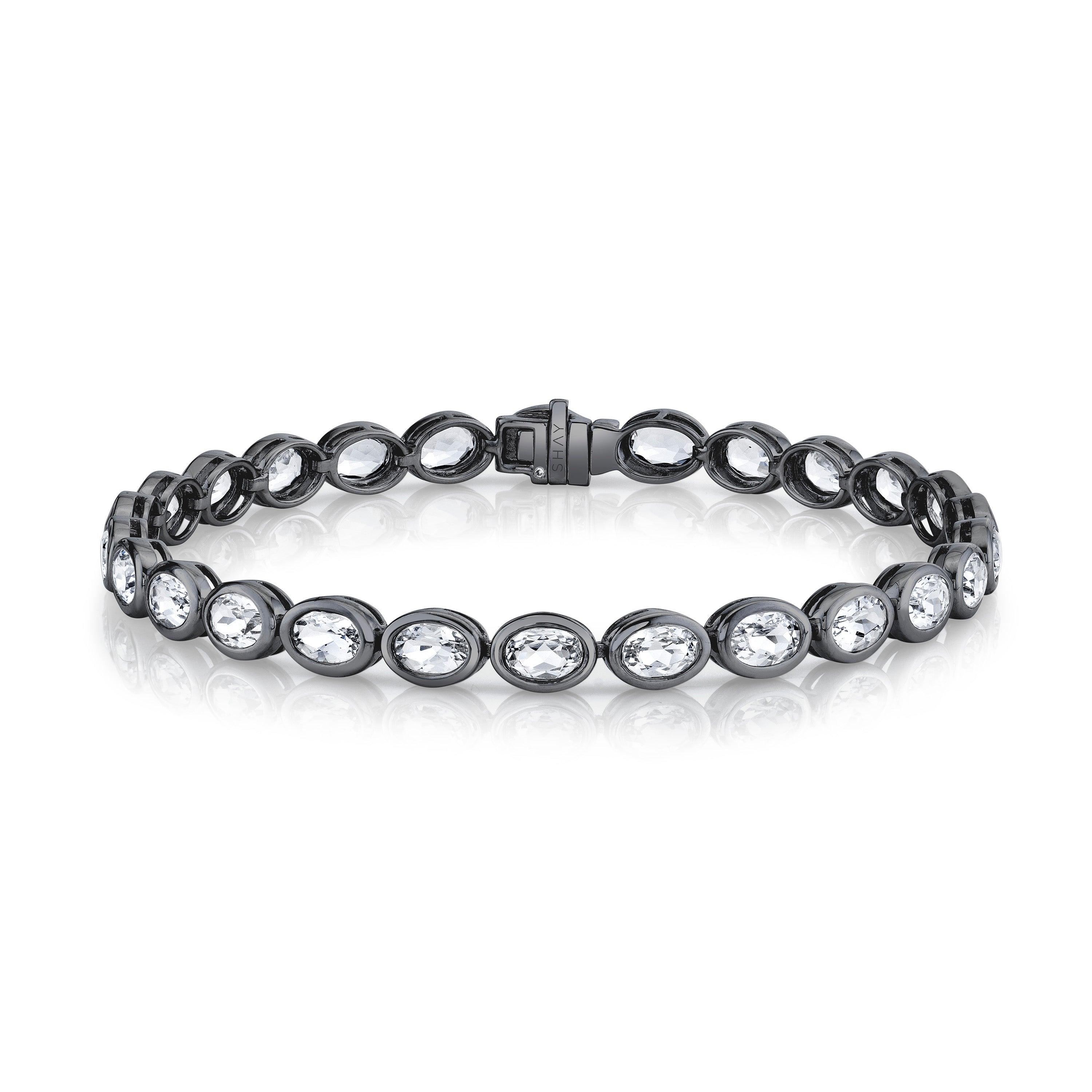 READY TO SHIP MEN'S WHITE TOPAZ OVAL BEZEL TENNIS BRACELET Male Product Image