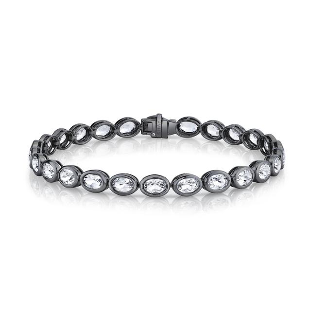 READY TO SHIP MEN'S WHITE TOPAZ OVAL BEZEL TENNIS BRACELET Male Product Image