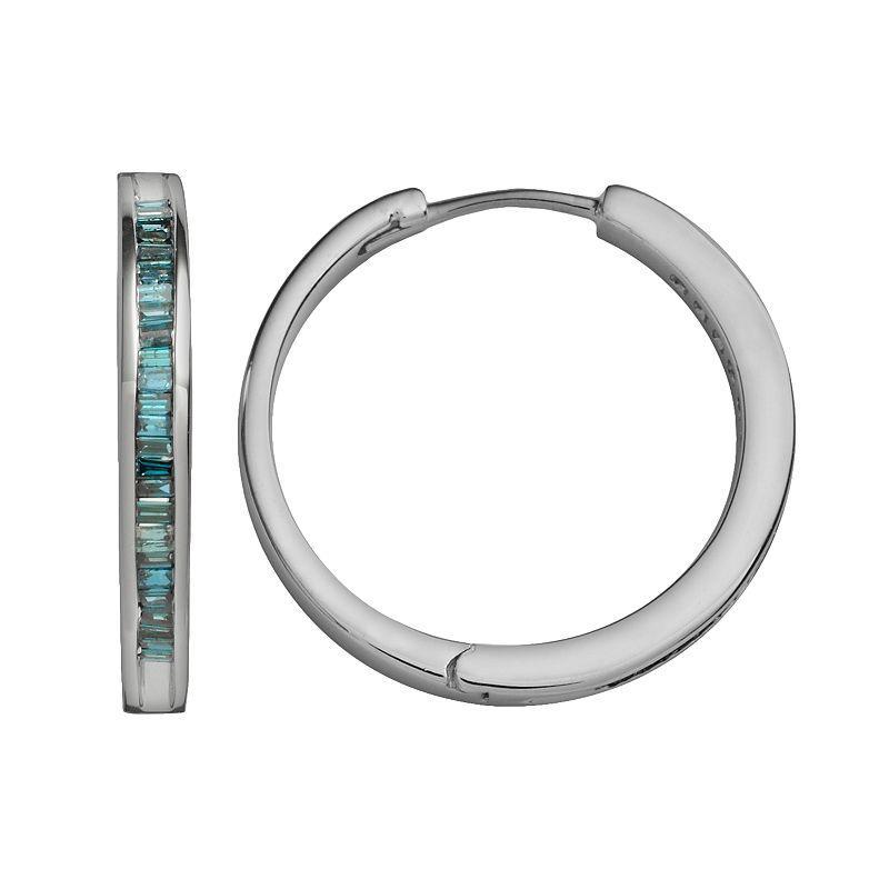 Jewelexcess Sterling Silver 1-ct. T.W. Blue Diamond Hoop Earrings, Womens Product Image