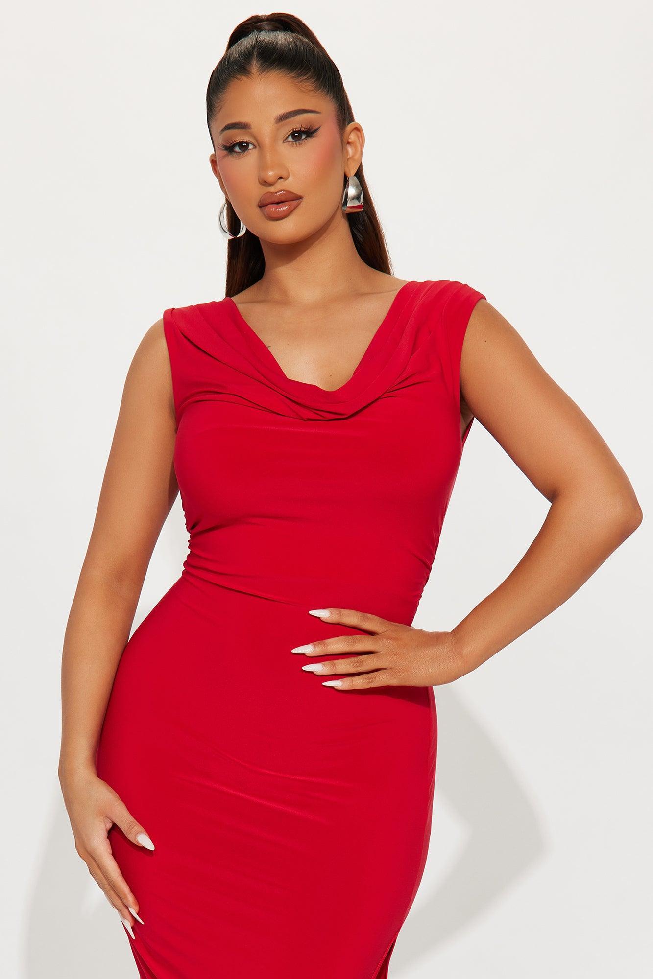 Amara Ruched Midi Dress - Red Product Image