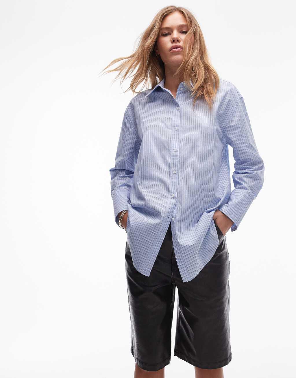 Topshop casual shirt in blue stripe Product Image