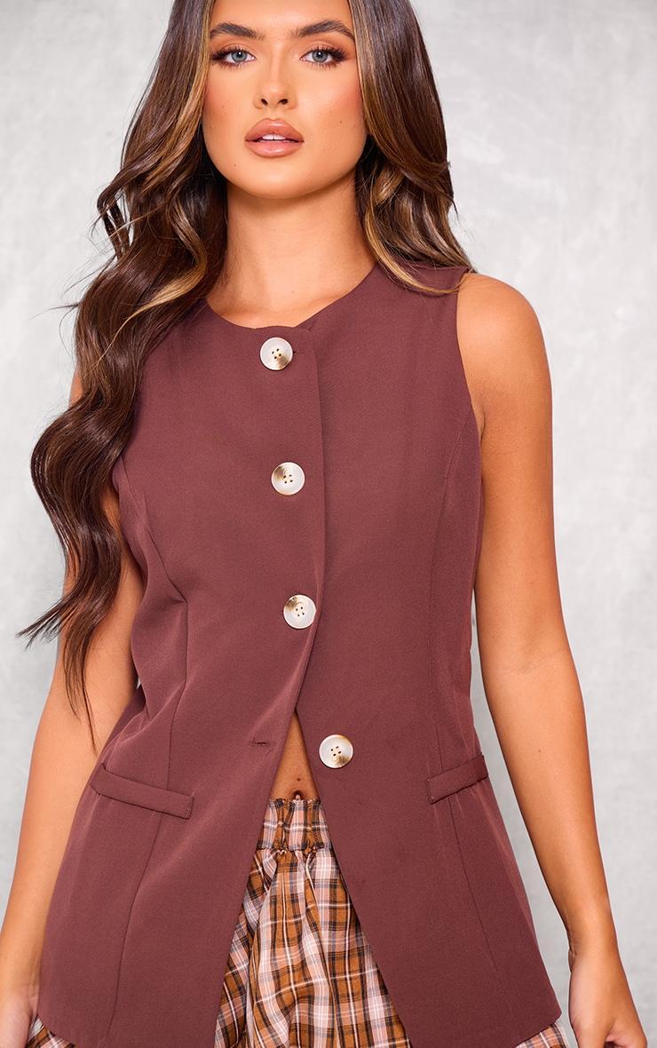 Chocolate Longline Crew Neck Vest Product Image