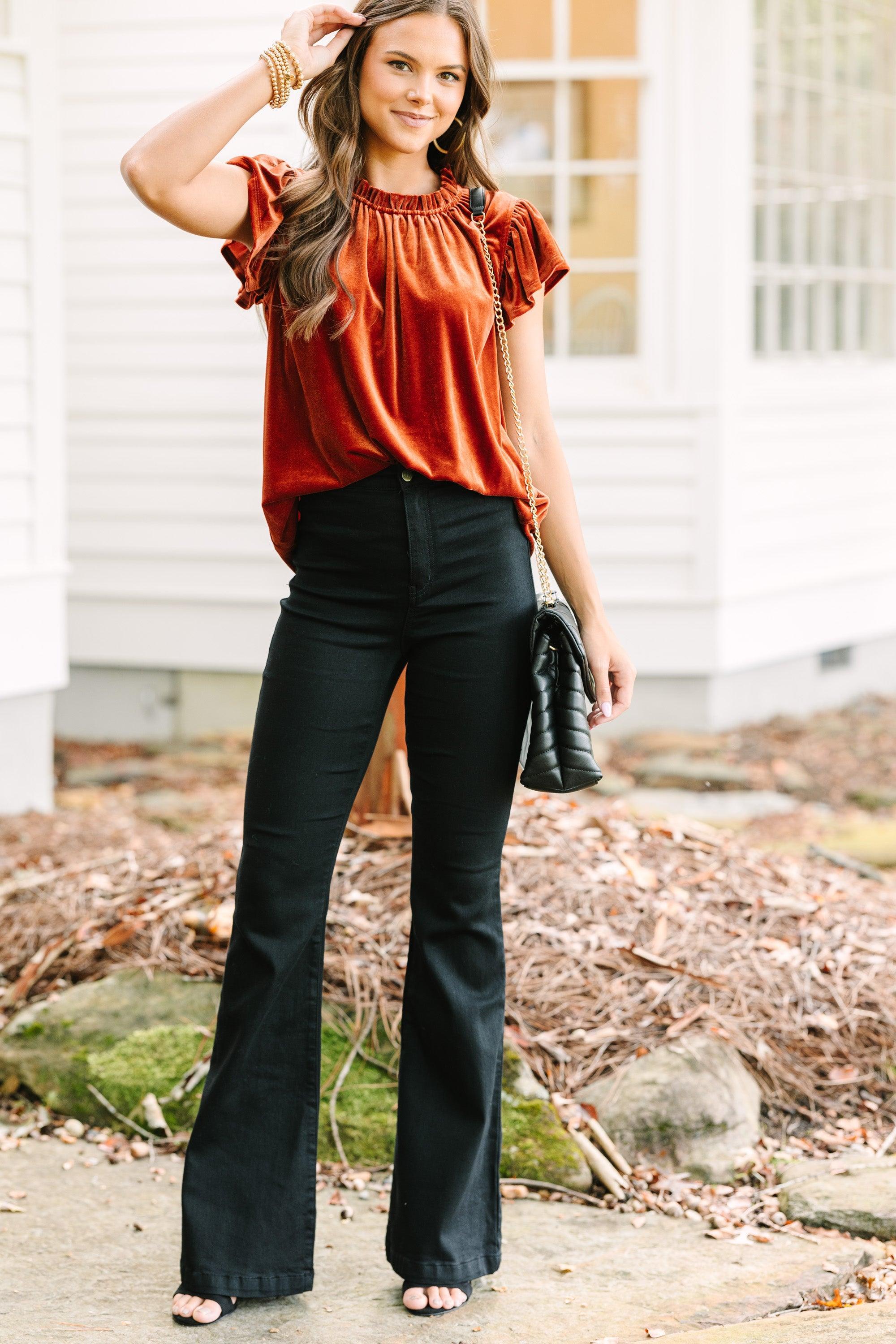 Looking That Way Brick Orange Velvet Blouse Female Product Image