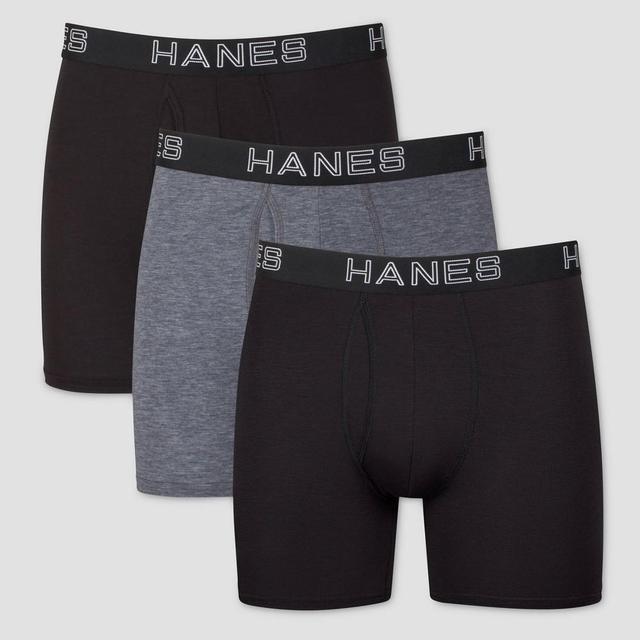 Hanes Premium Mens 3pk Boxer Briefs with Anti Chafing Total Support Pouch Black M Product Image