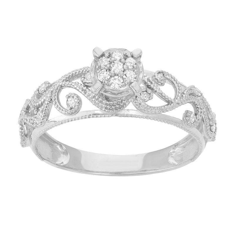 Tiara 10k Gold 1/4 Carat T.W. Diamond Filigree Engagement Ring, Womens White Product Image