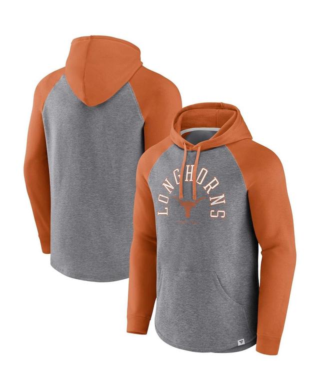 Mens Fanatics Branded Texas Orange/Heather Gray Texas Longhorns Wrap Up Raglan Pullover Hoodie Product Image