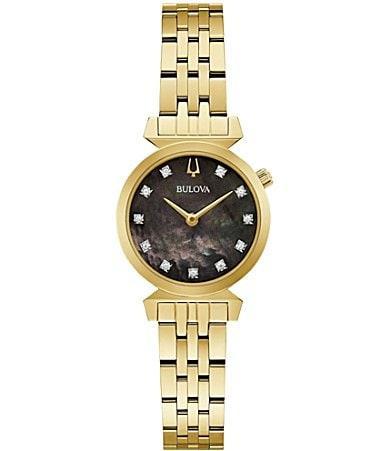 Bulova Womens Regatta Diamond Accent Gold-Tone Stainless Steel Bracelet Watch 24mm Product Image