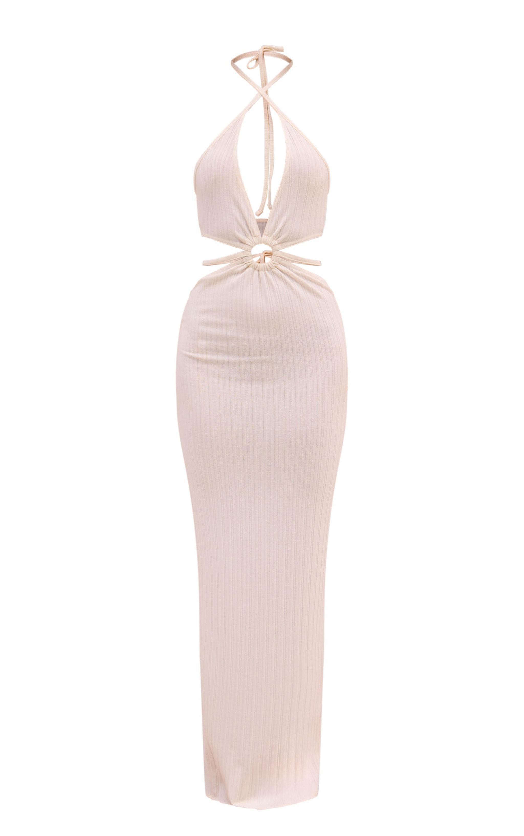 Cream Textured Cut Out Ring Detail Maxi Dress Product Image