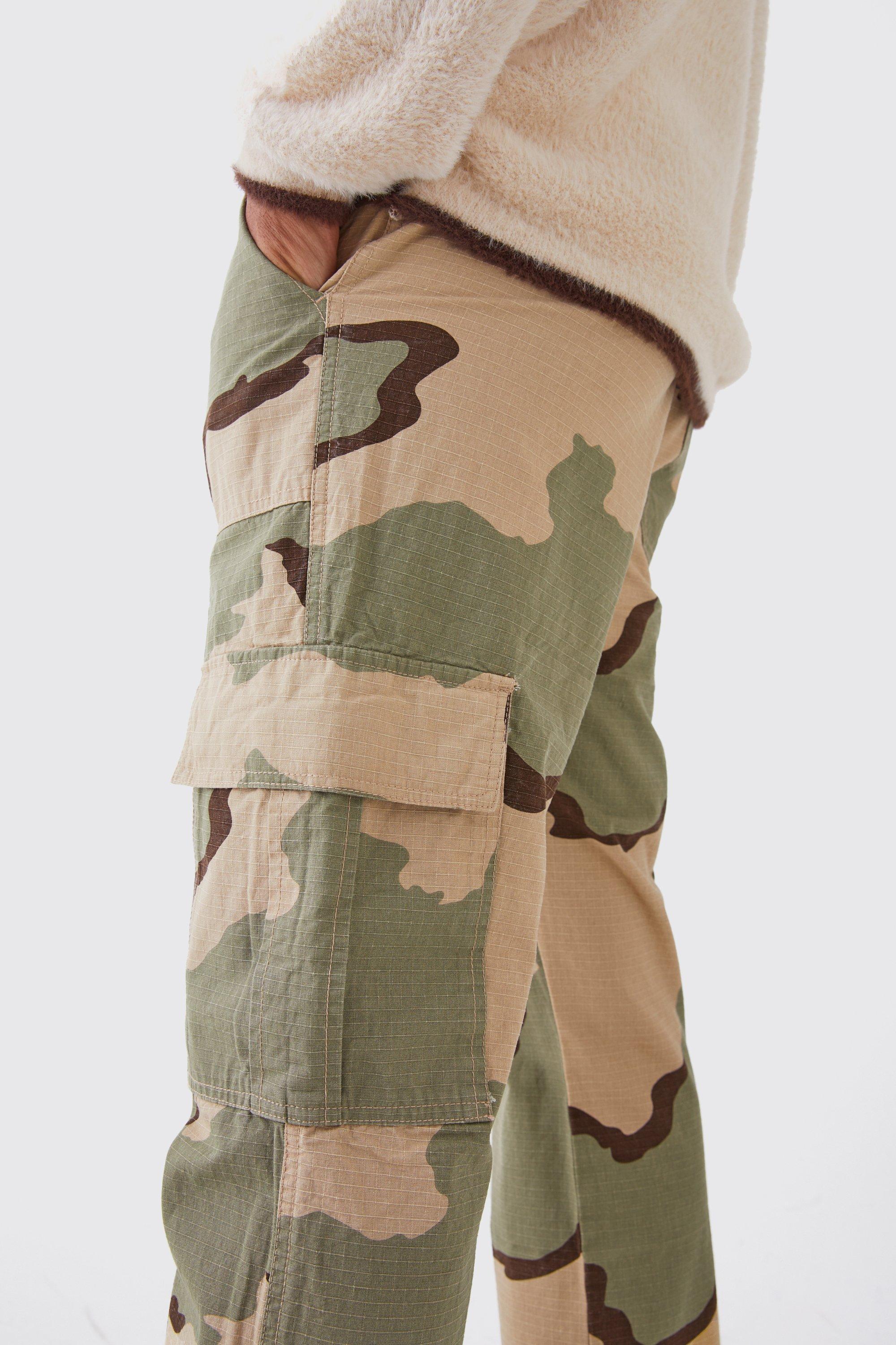 Mens Beige Straight Leg Camo Trouser, Beige Product Image