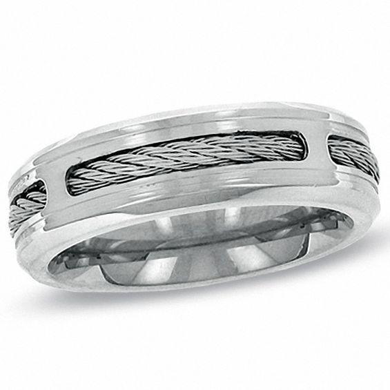 Triton Men's 8.0mm Comfort Fit Stainless Steel Cable Wedding Band Product Image