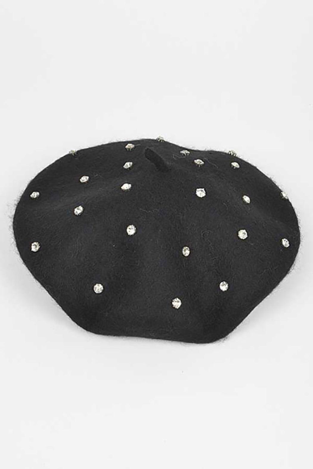 Cluster Crystal Wool Blend Fashion Beret Female Product Image