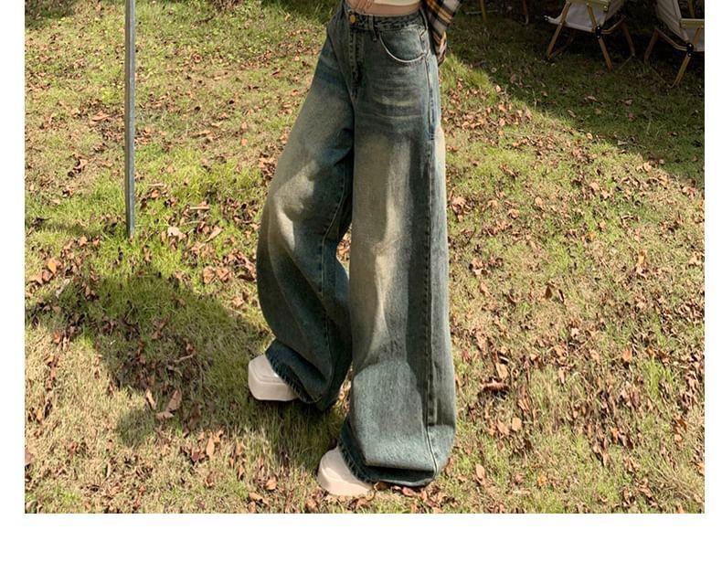 Low Rise Washed Wide Leg Jeans (Various Designs) Product Image