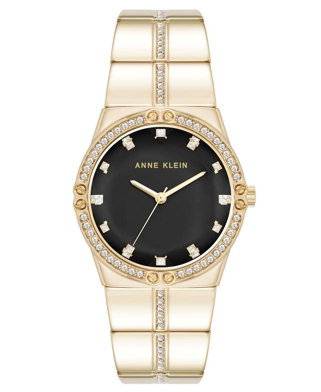 Anne Klein Womens Quartz Faceted Crystal Bezel Gold-Tone Alloy Metal Watch, 32mm - Black/Gold-Tone Product Image