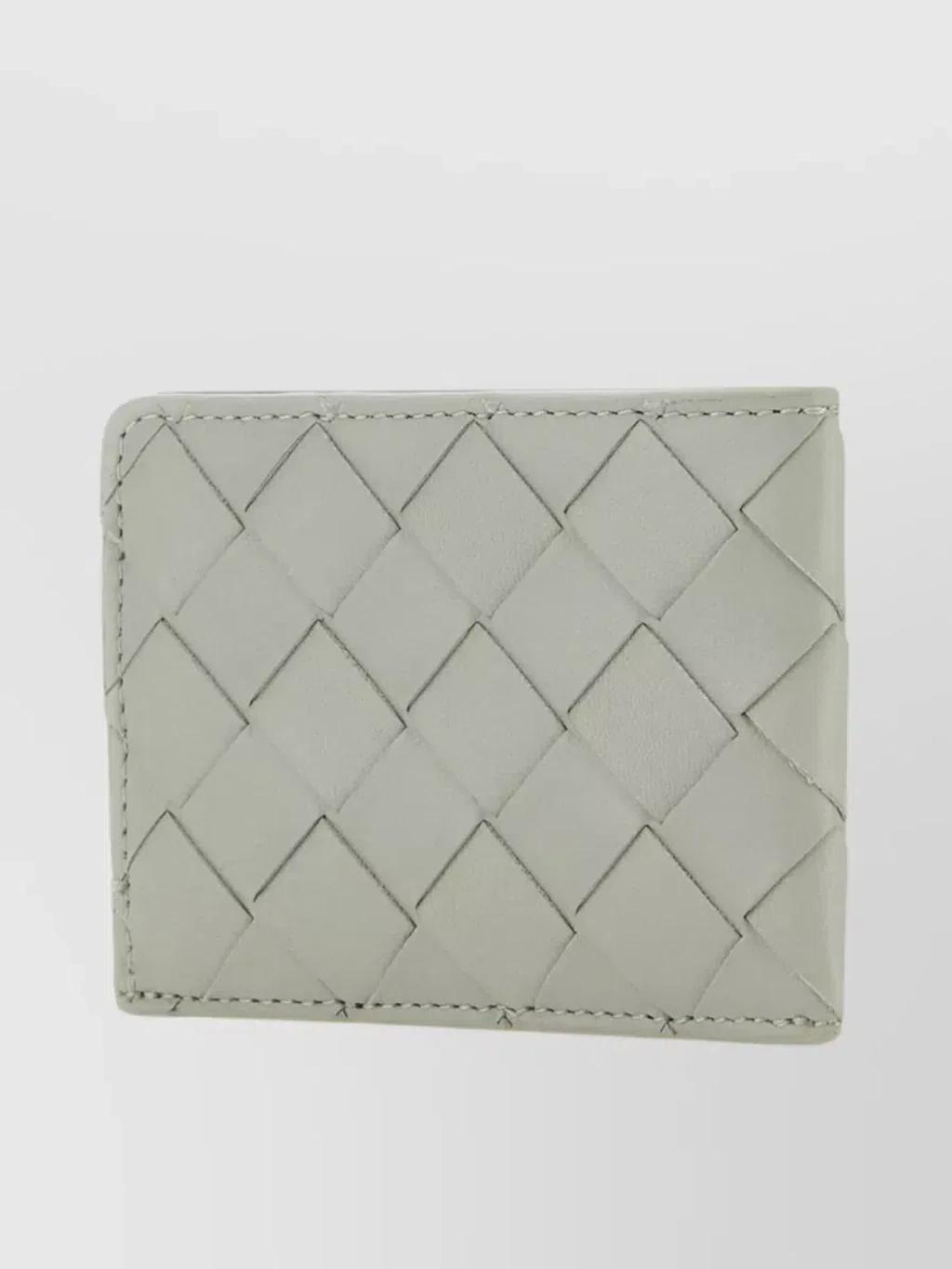 Structured Leather Card Holder With Intrecciato Motif In Grey Product Image