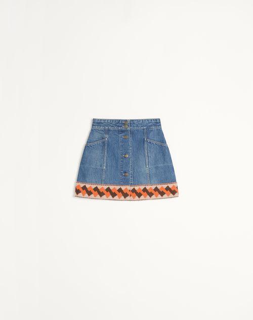 DENIM SKIRT WITH JACQUARD TRIMS Product Image