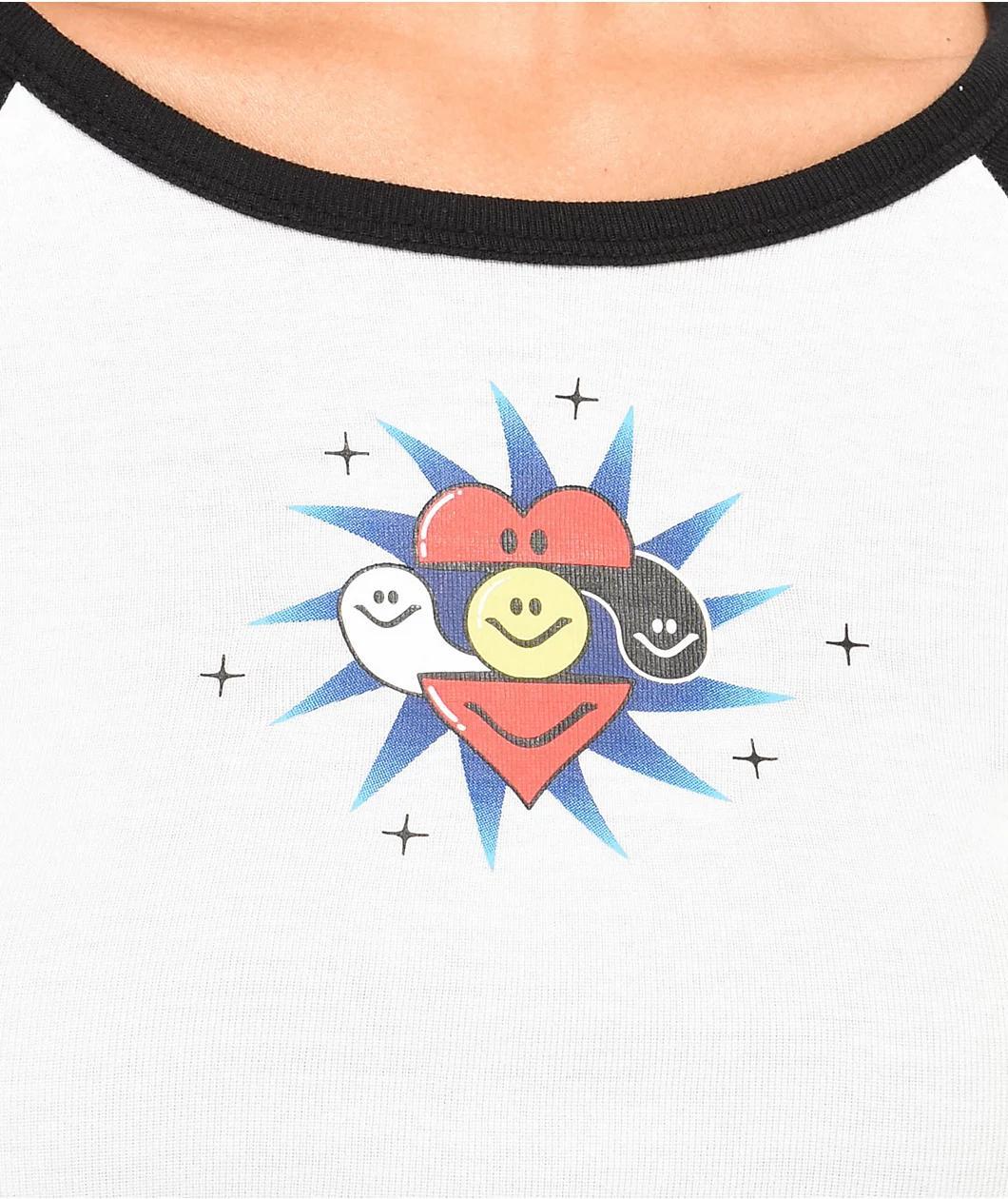 A.LAB Sammie Heart Black & White Long Sleeve Raglan Crop T-Shirt Product Image