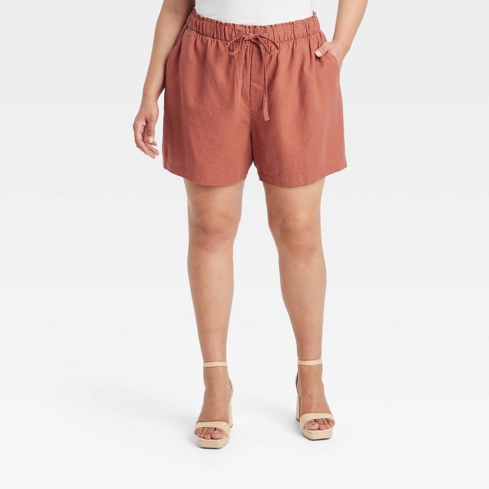 Womens High-Rise Linen Pull-On Shorts - Ava & Viv Brown 4X Product Image