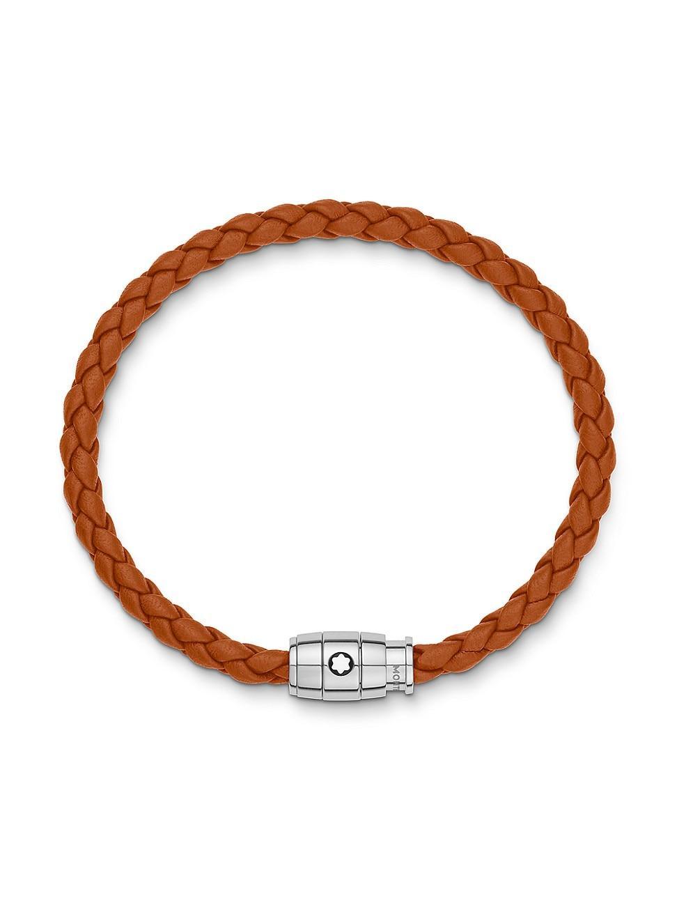 Mens Stainless Steel and Woven Leather Bracelet Product Image