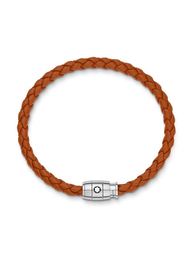 Mens Stainless Steel and Woven Leather Bracelet Product Image