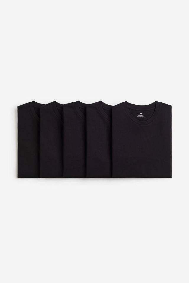 H & M - 5-pack Regular Fit T-shirts - Black Product Image