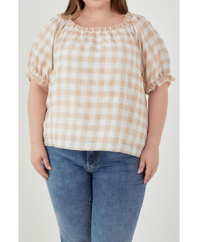 English Factory Plus Size Gingham Top with Short Puff Sleeves Product Image